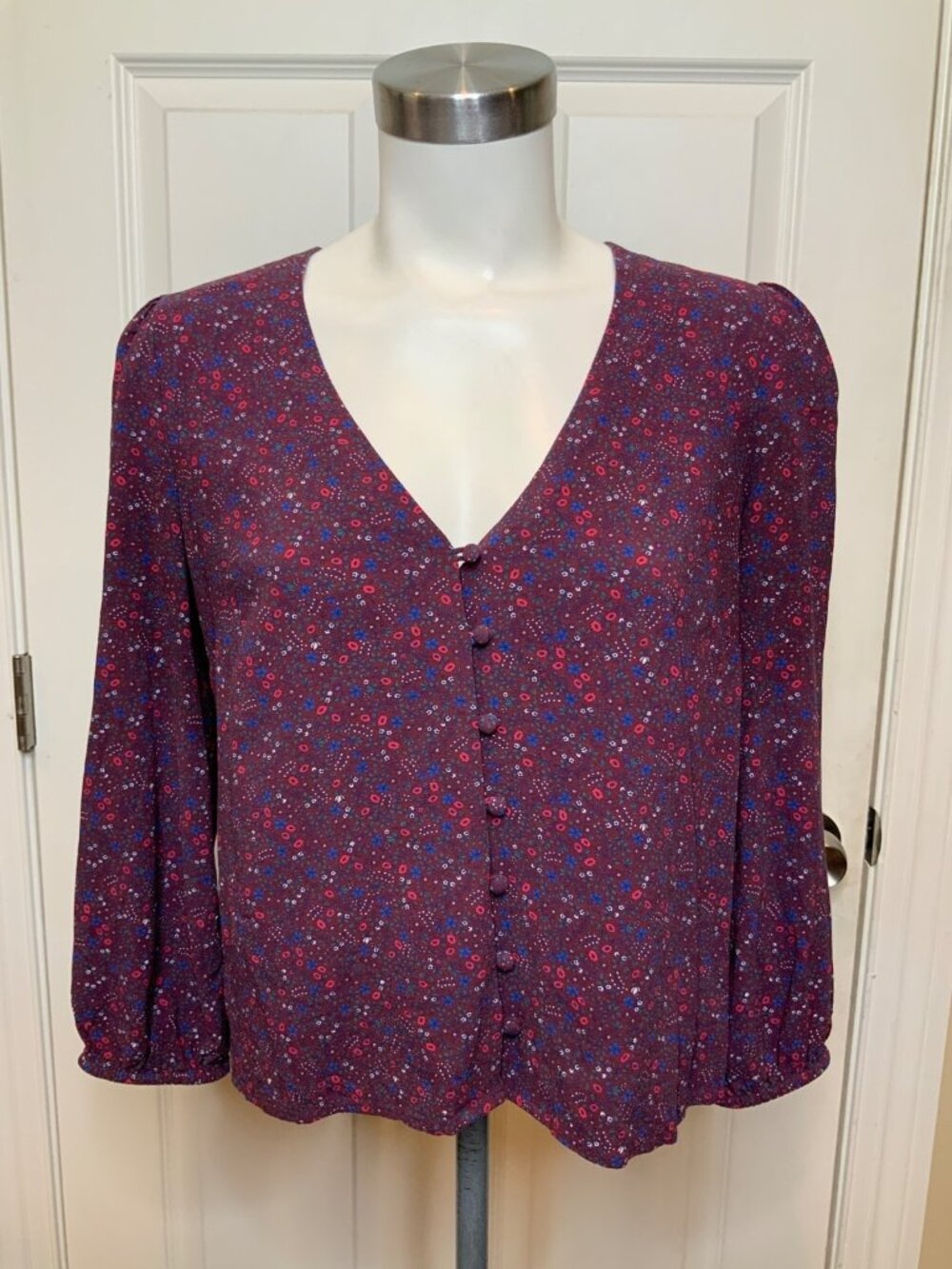 Marine Layer Multicolor Floral Patterned V-Neck Button-Up Blouse Shirt, Size S